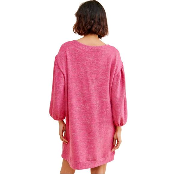 SATURDAY SUNDAY ANTHROPOLOGIE TUNIC DRESS LYLA COZY PINK BALLOON SLEEVE SZ M NWT - Picture 3 of 16